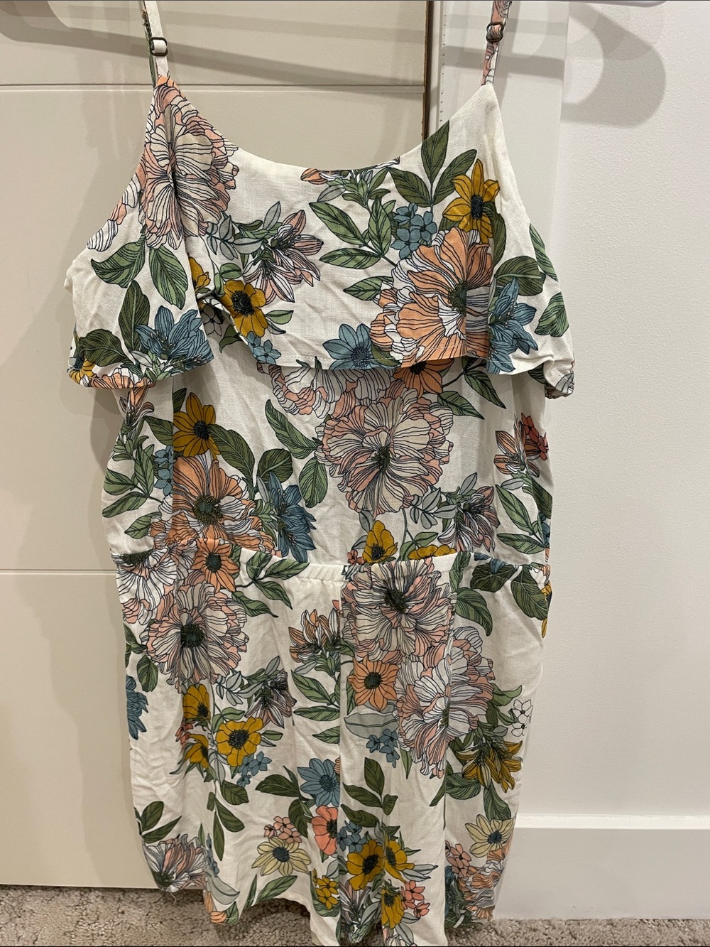 O'Neill Girls White Floral Print Top with Pink and Green Accents